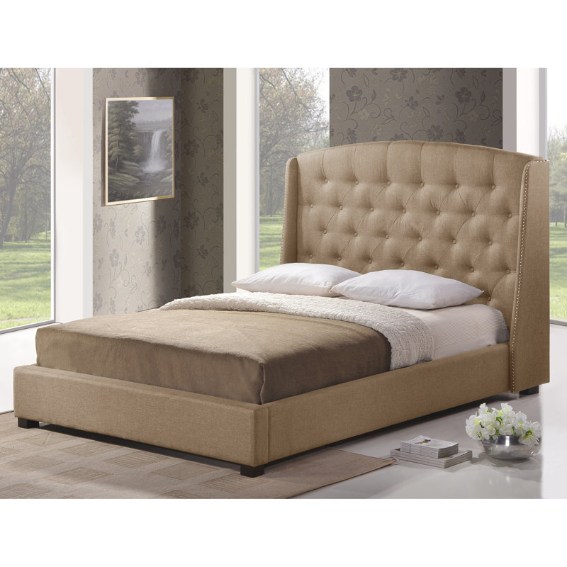Murakami Upholstered Wingback Bed, Queen, Light Beige