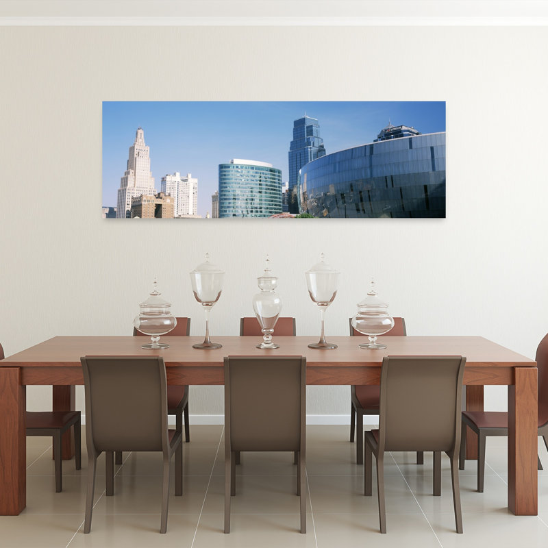 Low Angle View Of Downtown Skyline Kansas City Missouri USA by Dan Merkel - Wrapped Canvas Panoramic Print