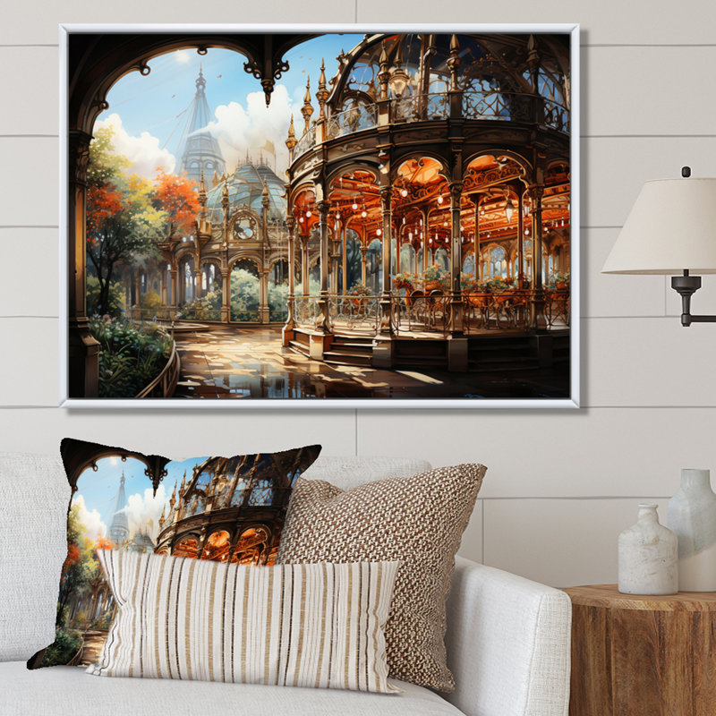 «Makyi Carousel Whimsical Delight II», reproduction sur toile, Cadre flottant blanc, H 16 po x l 32 po x P 1 po