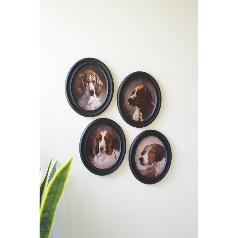  Art mural encadré ovale encadré - Collection d'œuvres d'art canines de style portrait classique de 12 po, ensemble de quatre