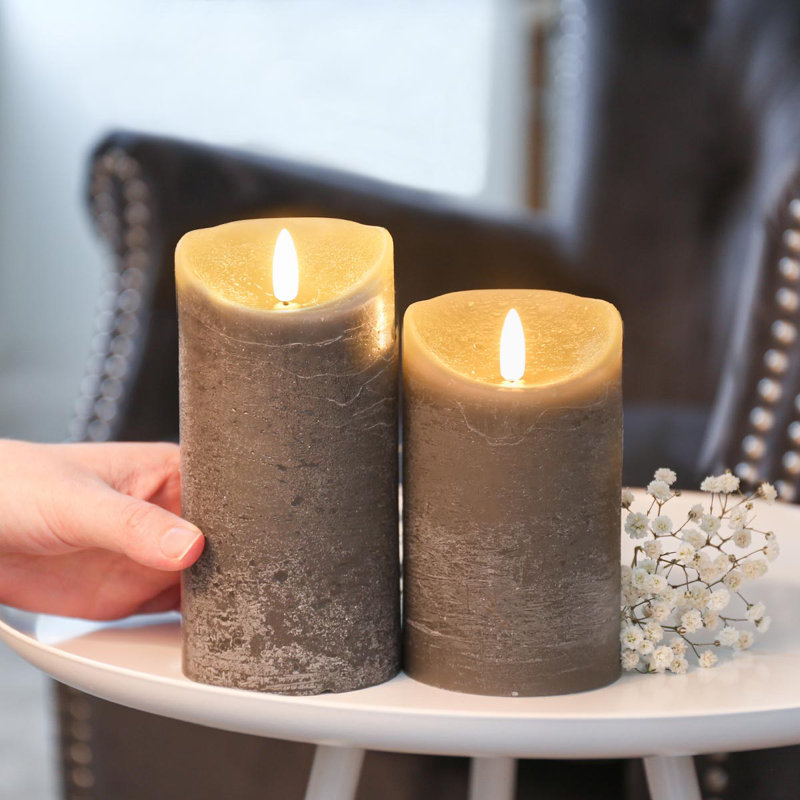 Grey LED Light Up Authentic Flame Candles, 15cm H x 7.5cm W x 7.5cm D