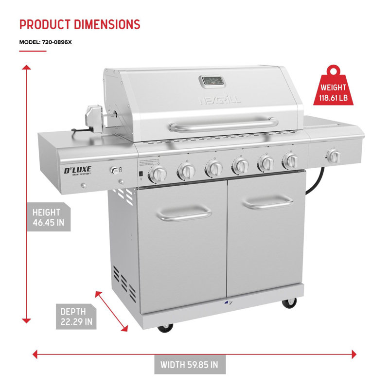 Nexgrill Deluxe 6-Burner Propane Gas Grill in Stainless Steel with Ceramic Searing Side Burner and Rotisserie Kit