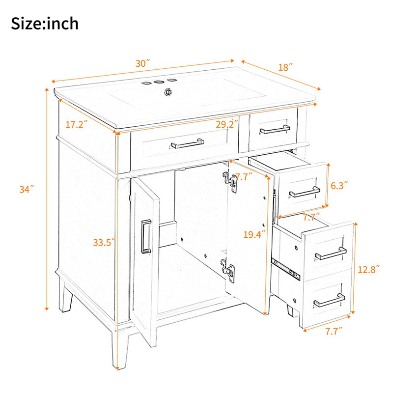 Meuble-lavabo 30 po avec lavabo en céramique, Bleu