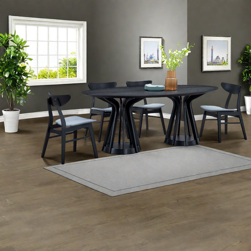 Ensembles de table de salle à manger spacieux en bois massif avec 6 chaises, design noir moderne pour la maison et la cuisine