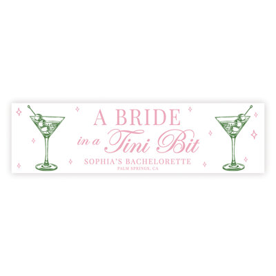 Custom Pink And Green A Bride In A Tini Bit Bachelorette Banner, Dirty Martini Theme, Party Backdrop, Personalized Decor