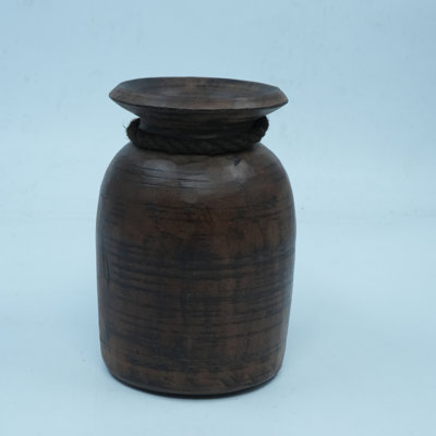Vase à fleurs rétro en bois rustique avec corde - décor de style champêtre