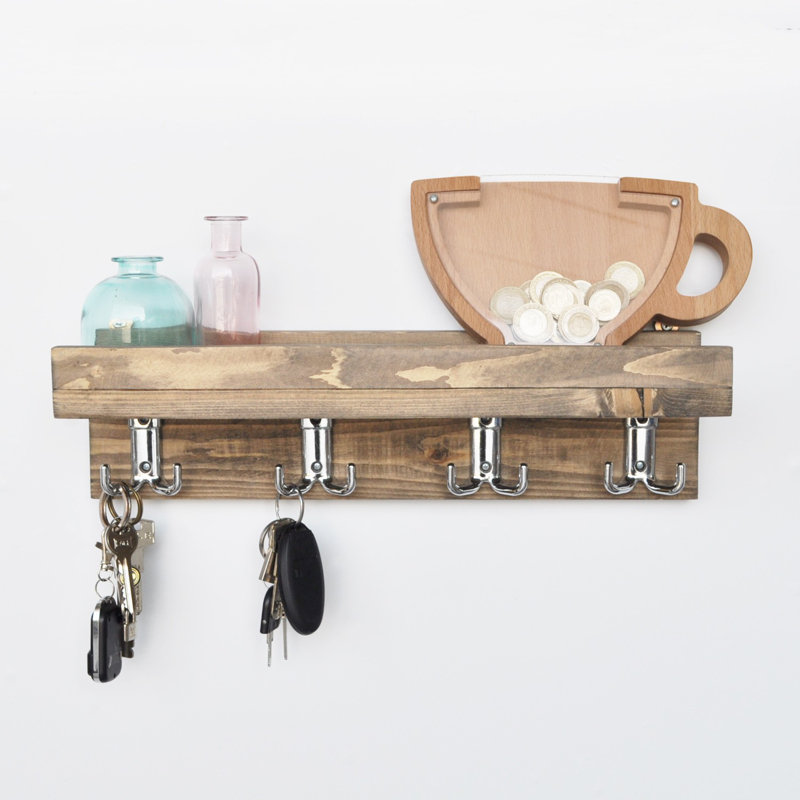 Tablette flottante en bois massif Kaylynn avec tablettes réglables