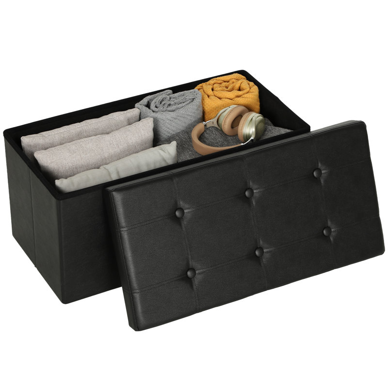 76cm Wide Tufted Solid Colour Storage Ottoman, Black