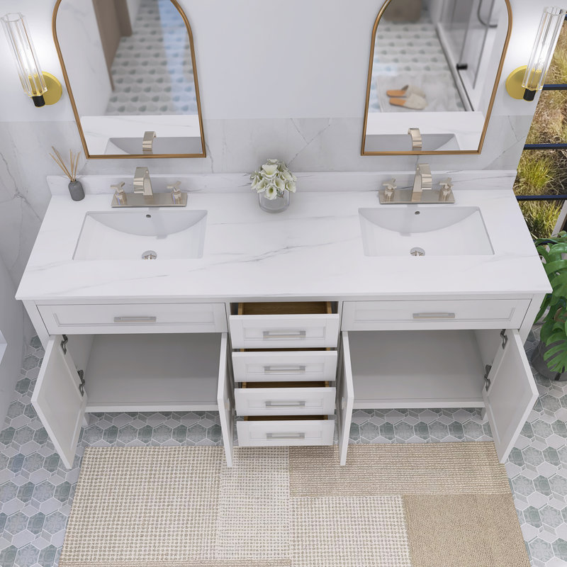 Taleka 72.59'' Double Bathroom Vanity with Engineered Stone Top