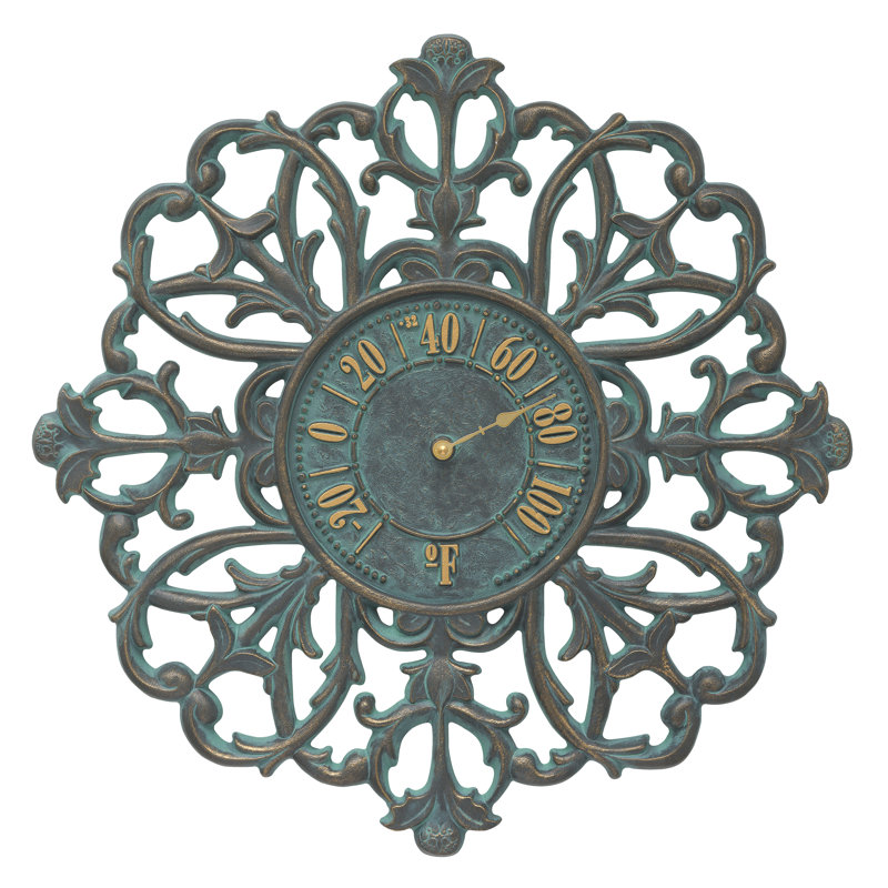 Thermomètre mural intérieur/extérieur filigree silhouette, Bronze, vert-de-gris