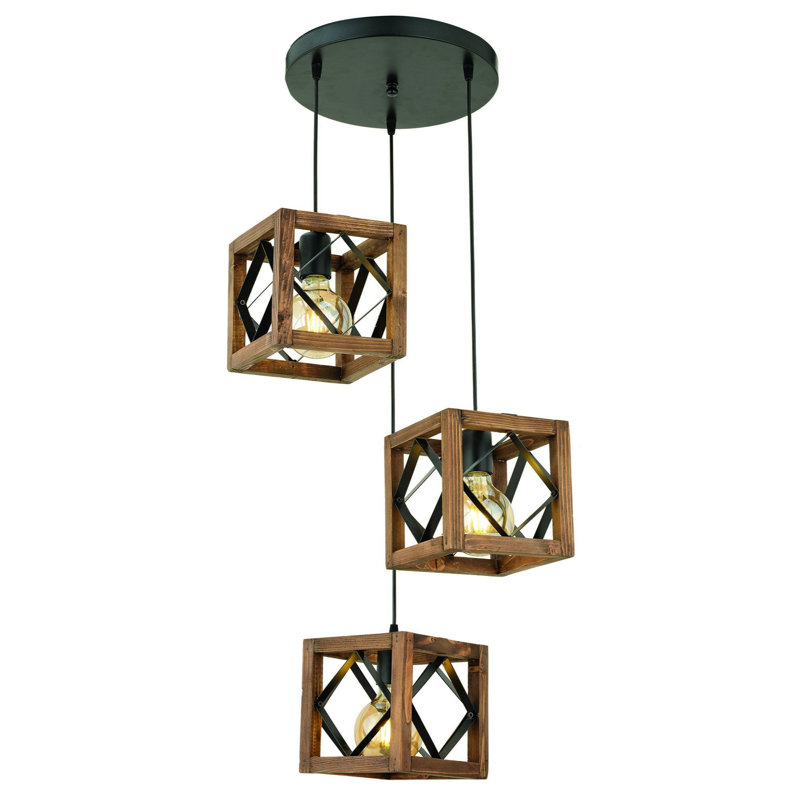 Loucks 3 - Light Walnut/Black Cluster Pendant