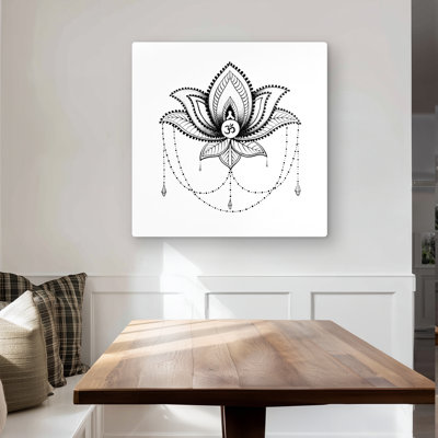 Ethnic Lotus Ornament - Black Metal Print for Home Decor
