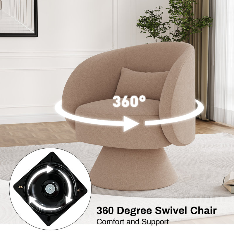 Modern Upholstered Swivel Barrel Chair, Light Brown Chenille