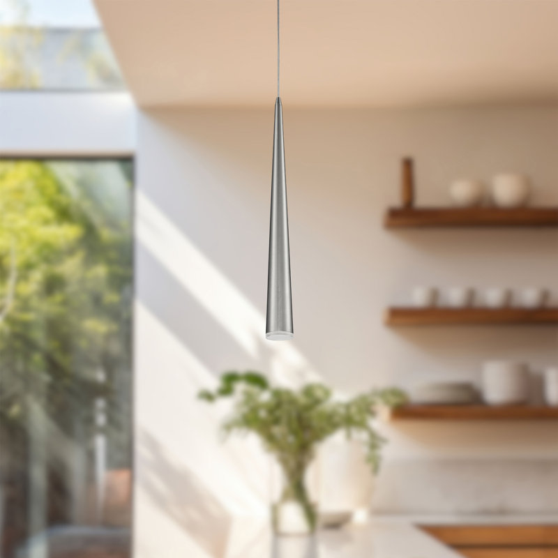 Mina 1 - Light LED Pendant, Brushed Nickel, Brushed Nickel, 24" H x 4.75" W x 4.75" D