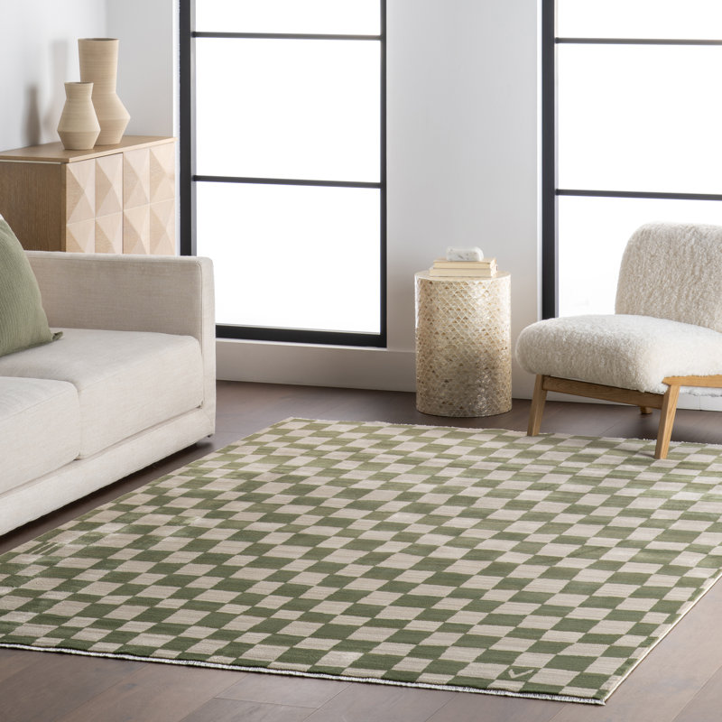 Tapis à motif abstrait à carreaux Dossantos, Rectangle 3 pi 3 po x 5 pi
