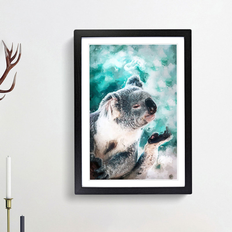Cute Koala Bear in Abstract - Picture Frame Graphic Art Print, Black Framed, 48cm H x 36cm W x 2cm D