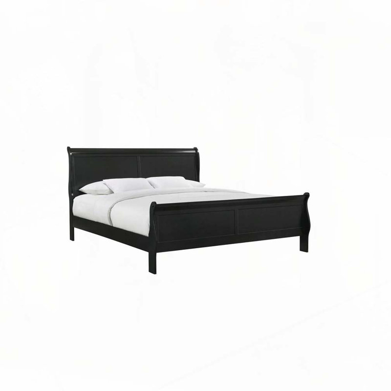 Panneau à lit-bateau en bois massif, Noir, noir, noir, noir, Très grand lit