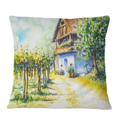 House Close To Vineyard - Country Printed Throw Pillow
