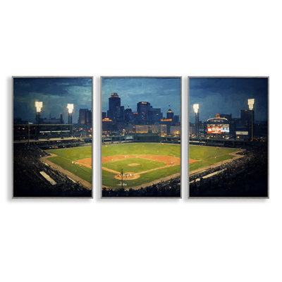 Baseball Stadium Night View, ensemble de 3 giclées encadrées, design par Arlington Prints