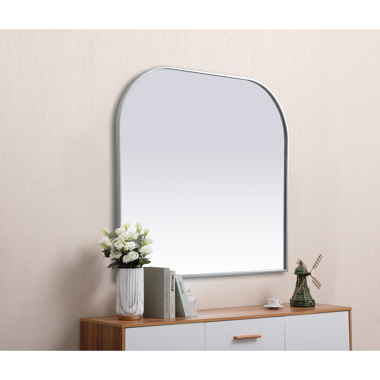 Sabine Metal Wide Arch Wall Mirror, Silver, 38" x 42"