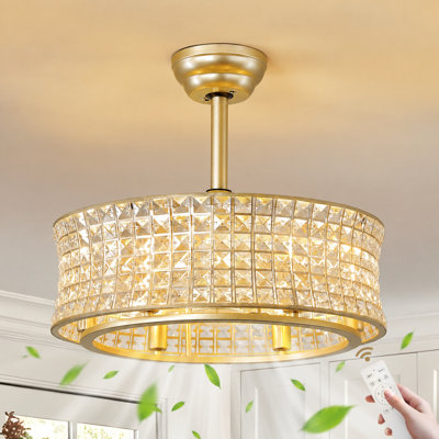 Ventilateur de plafond moderne de style milieu du siècle, 20 pouces, avec cage en cristal, ensemble d'éclairage et télécommande