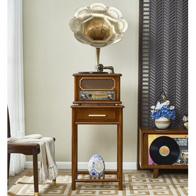 Euro Gramophone rétro néo-chinois: vinyle bois d'hévéa + Bluetooth pour le salon