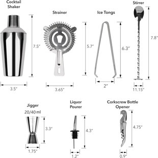 8Pcs Bartender Kit Bar Set, 20OZ Silver Cocktail Shaker Set with Stainless Steel Bartending Accessories