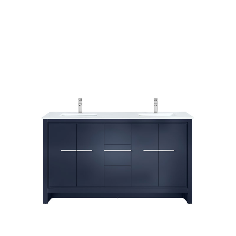 Lafarre 60 in W x 20 in D Double Bath Vanity Faucet Set, Navy Blue, White Quartz