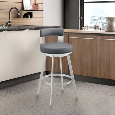Tabouret de comptoir pivotant de 26 po en métal argenté et similicuir gris Nylun