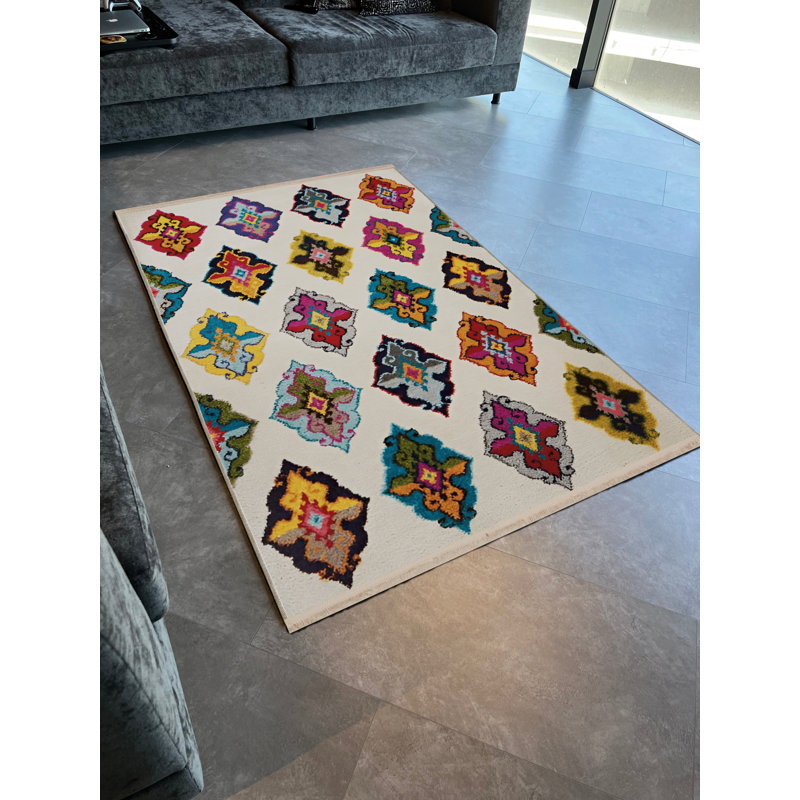 Beige Themed Multi-Colored Line Traditional Motif Patterned Creative Decorative Rug, Rectangle 4'11.06" x 7'6.55"