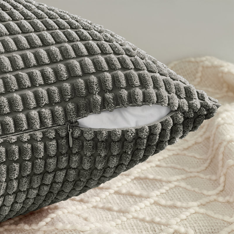 Housse de coussin carré en velours côtelé, H 18 po x l 18 po, Gris foncé
