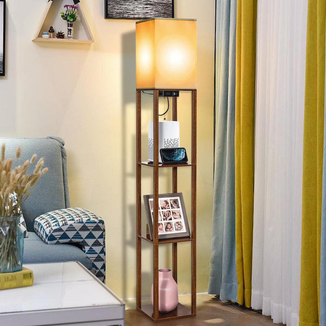 Lanell 62.8" Column Dimmable Floor Lamp with Shelves & USB Charging Station Ebern Designs