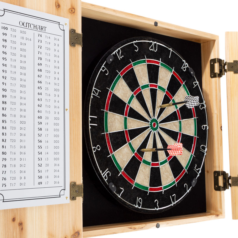 Solid Pinewood Dartboard Cabinet Set with Steel Tip Darts