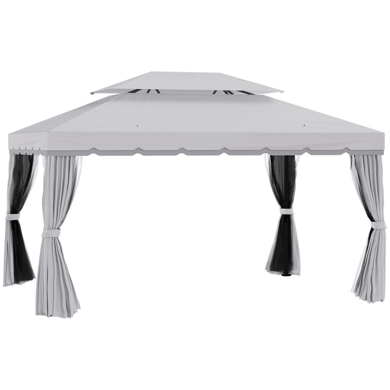 Patio Gazebo, Double Roof Hexagon Outdoor Gazebo Canopy Shelterwith Netting & Curtains, Solid Steel Frame for Garden, Lawn, Backyard and Deck
