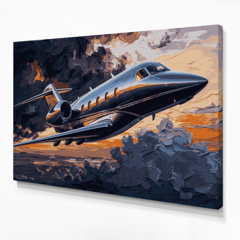 Transport, jet privé, illustrations, toile grise, H 20 po x l 30 po