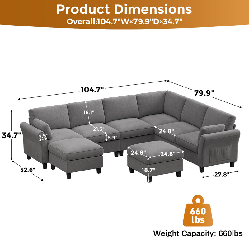 Canapé modulaire avec rangement 8 pièces, Tissu gris foncé