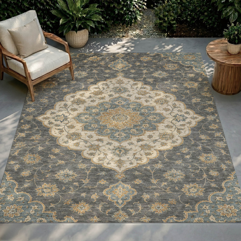 Tapis Chantille ACN3081 Global, lavable à la machine, intérieur/extérieur, Graphite, 8 pi x 10 pi