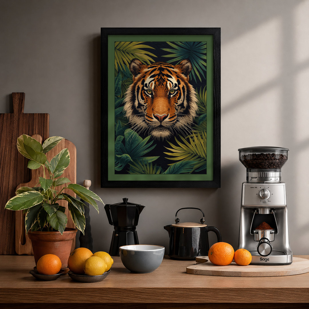 Tiger in the Jungle Tropical - Framed Print