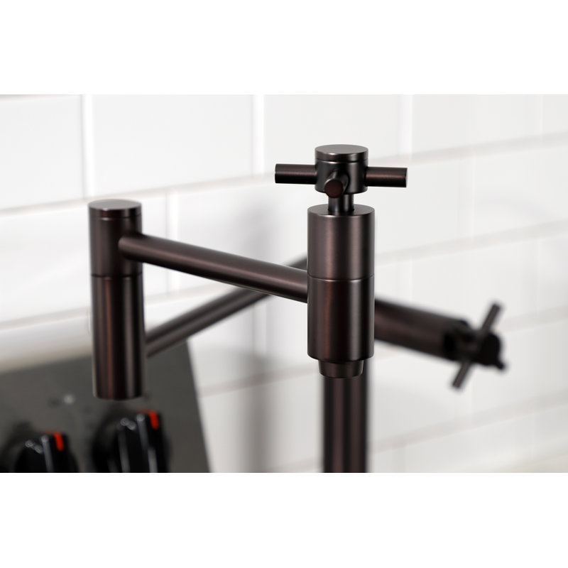 Kingston Brass Two-Handle 1-Hole Deck Mount Pot Filler Faucet, Cross Handle, Oil Rubbed Bronze
