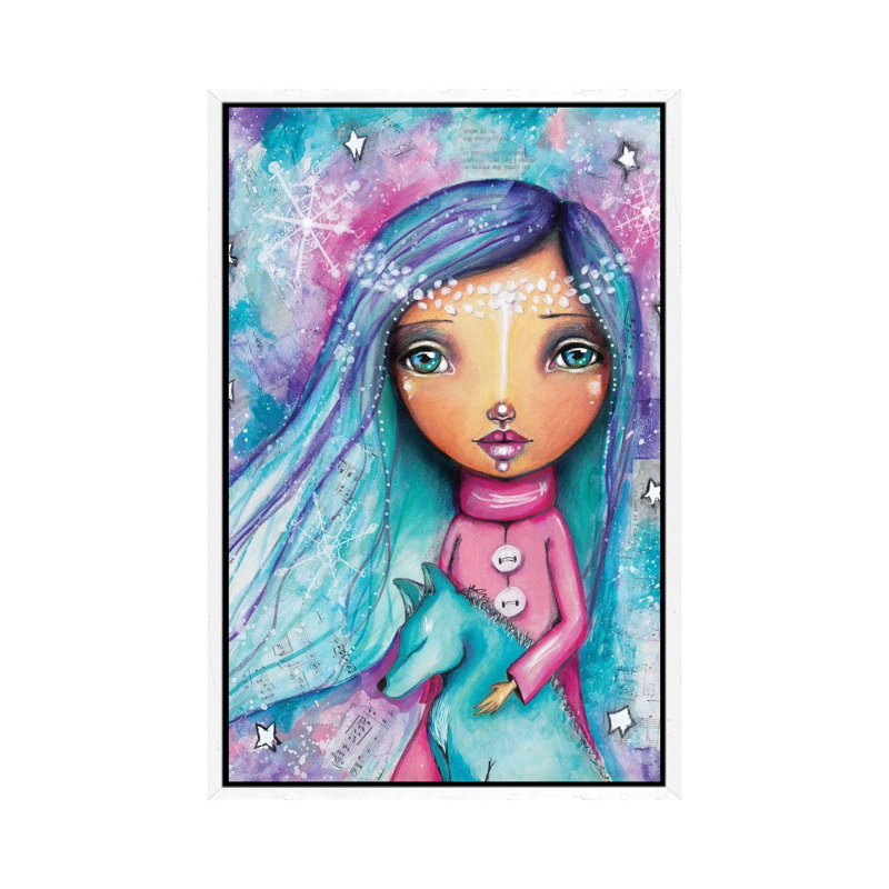 Snow Princess With Wolf by Tamara Laporte - Print on Canvas, White Framed, 66.04 cm H x 45.72 cm W