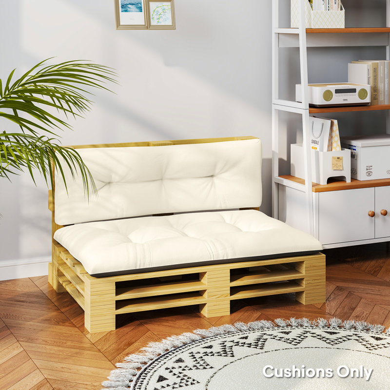 Coussins de remplacement 2 places pour coussins de palette d'extérieur de 3,9 po d'épaisseur - conception capitonnée pour jardin, patio, blanc crème