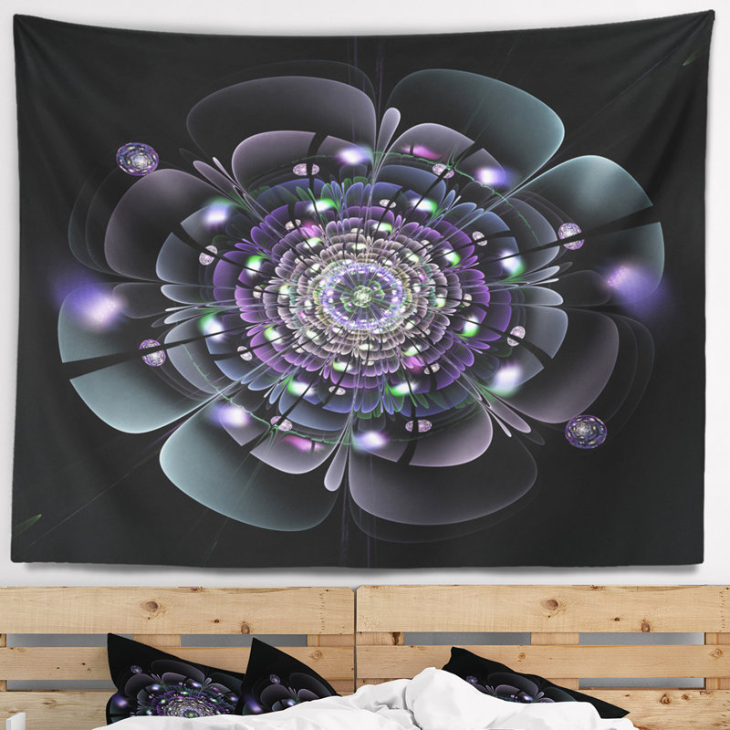 Tapisserie florale florale bleue et noire, H 32 po x l 39 po