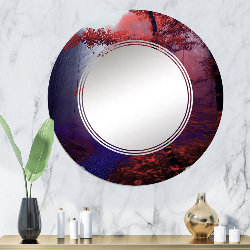 Sharber - Miroir mural rond forêt, 32 po x 32 po