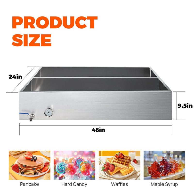 Plateau d'évaporation pour sirop d'érable avec soupape, thermomètre et casserole divisée 48 po x 24 po x 9,5 po