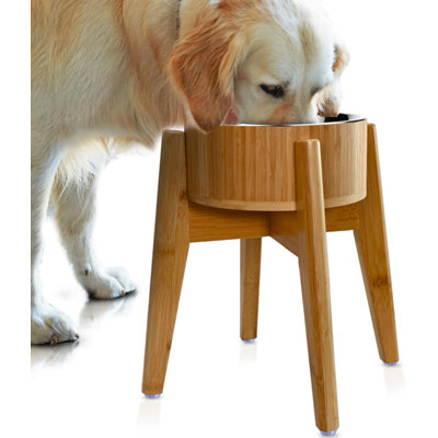 Support à bol pour chien en bambou de 15 pouces de hauteur, grande mangeoire en acier inoxydable 74 oz pour grands chiens