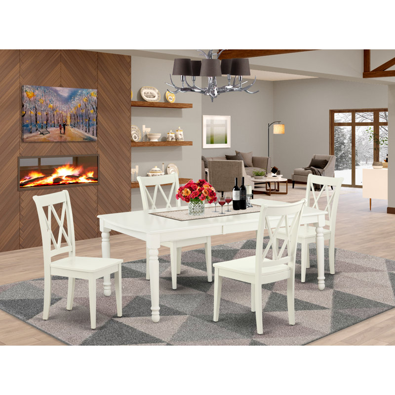 5 Piece Dining Set for 4 Includes a Rectangle Kitchen Table with Butterfly Leaf and 4 Dinette Chairs, Linen White, Wooden