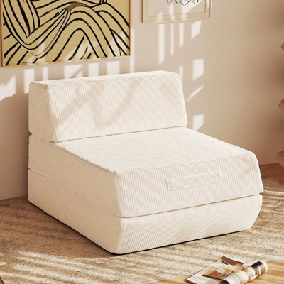 Canapé-lit pliant, fauteuil-lit convertible de 16 lb avec coussin de dossier et poignée amovibles, canapé-lit pliant portatif pour salon, chambre à coucher, simple, beige