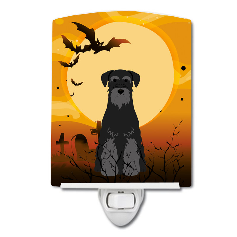 Éclairage de nuit en céramique halloween basset hound, Schnauzer noir standard
