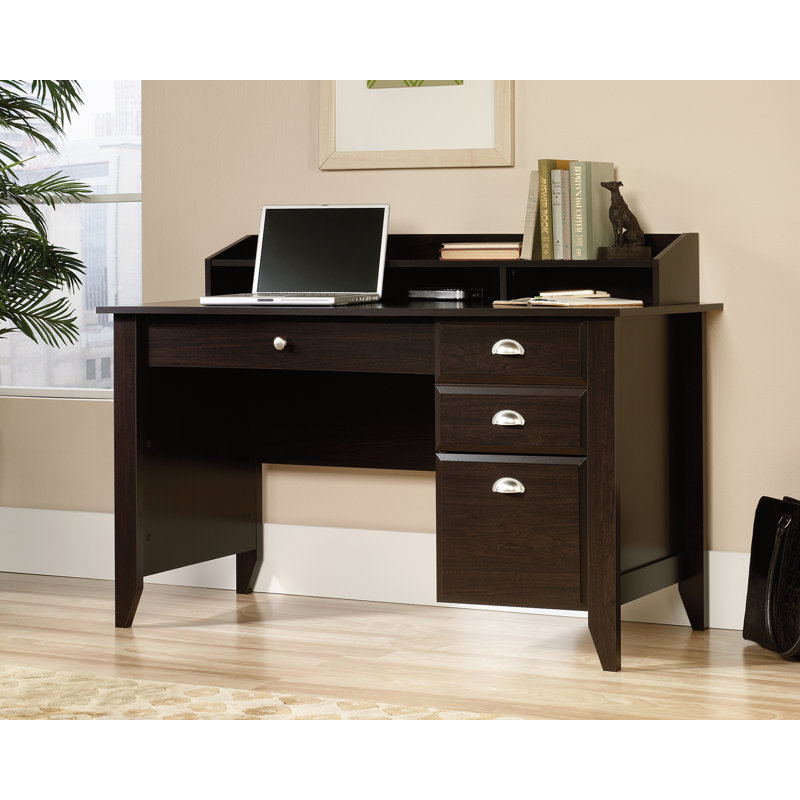 Elegant Jamocha Wood Desk with Hutch and Nickel-Plated Hardware