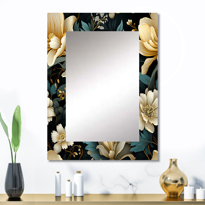 Botanical Green Damask Harmony - miroir mural unique en damas, miroir bohème, impression sur métal, 32 po x 24 po